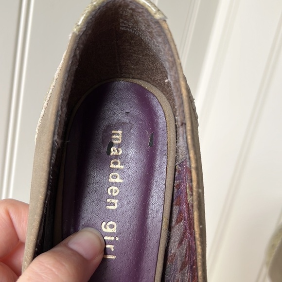 MADDEN GIRL Limmeric Tan Gold Big Bow Peep Toe Platform Heels Shoes 7.5 - Picture 5 of 17